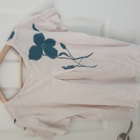 Pilcro Anthropologie Cream and Blue Floral Blouse Linen Cotton Blend Large - Picture 8 of 10